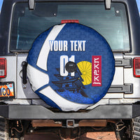 Personalized Japan Football Kitsune Mascot Spare Tire Cover Japanese Pagoda Kitsune Mask Blue Samurai Style