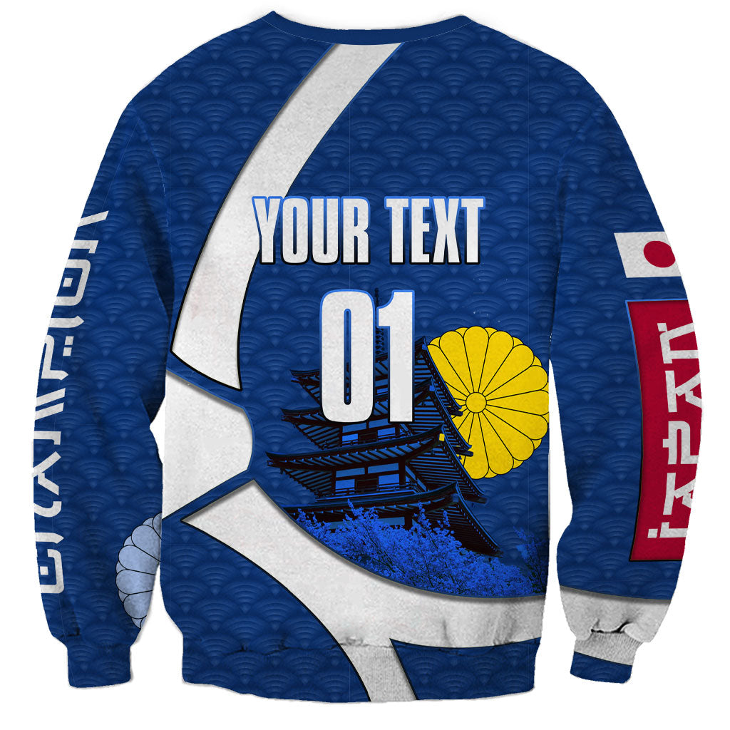 Personalized Japan Football Kitsune Mascot Sweatshirt Japanese Pagoda Kitsune Mask Blue Samurai Style