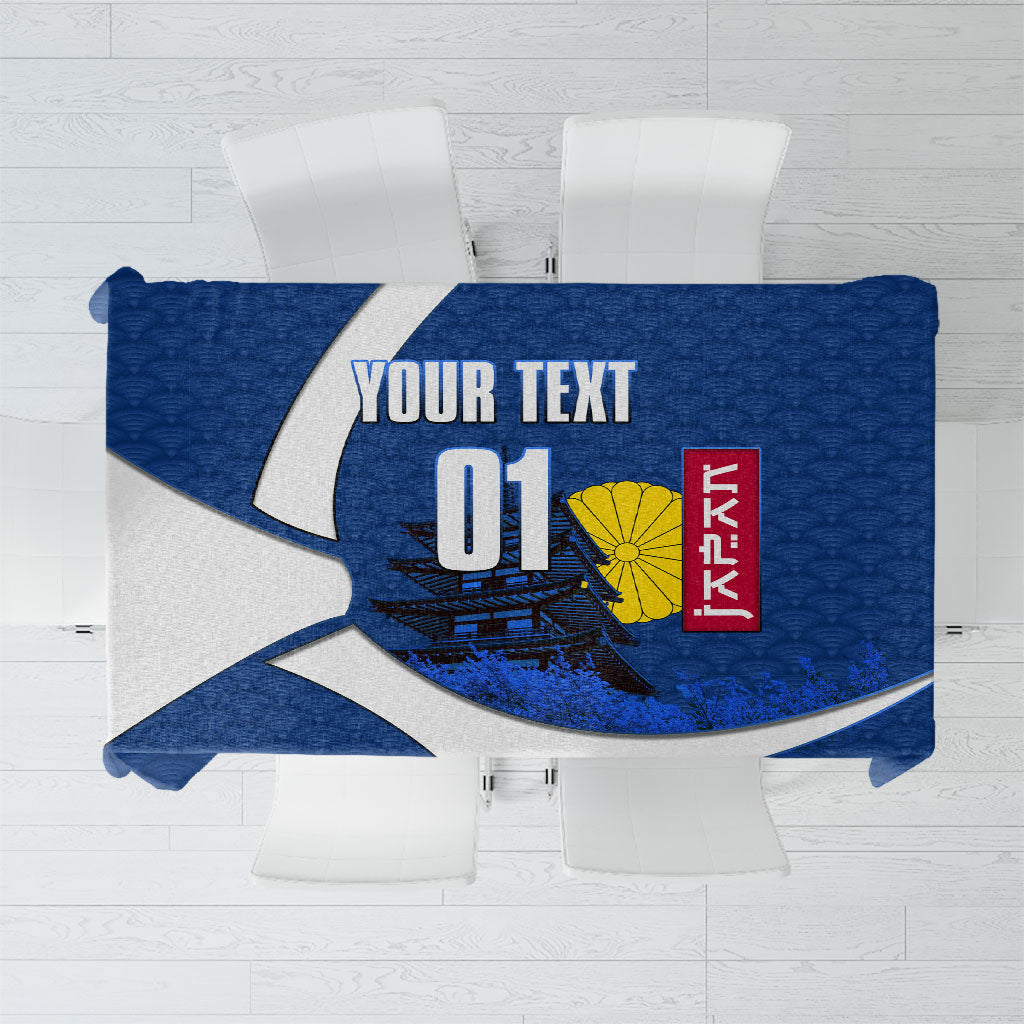 Personalized Japan Football Kitsune Mascot Tablecloth Japanese Pagoda Kitsune Mask Blue Samurai Style