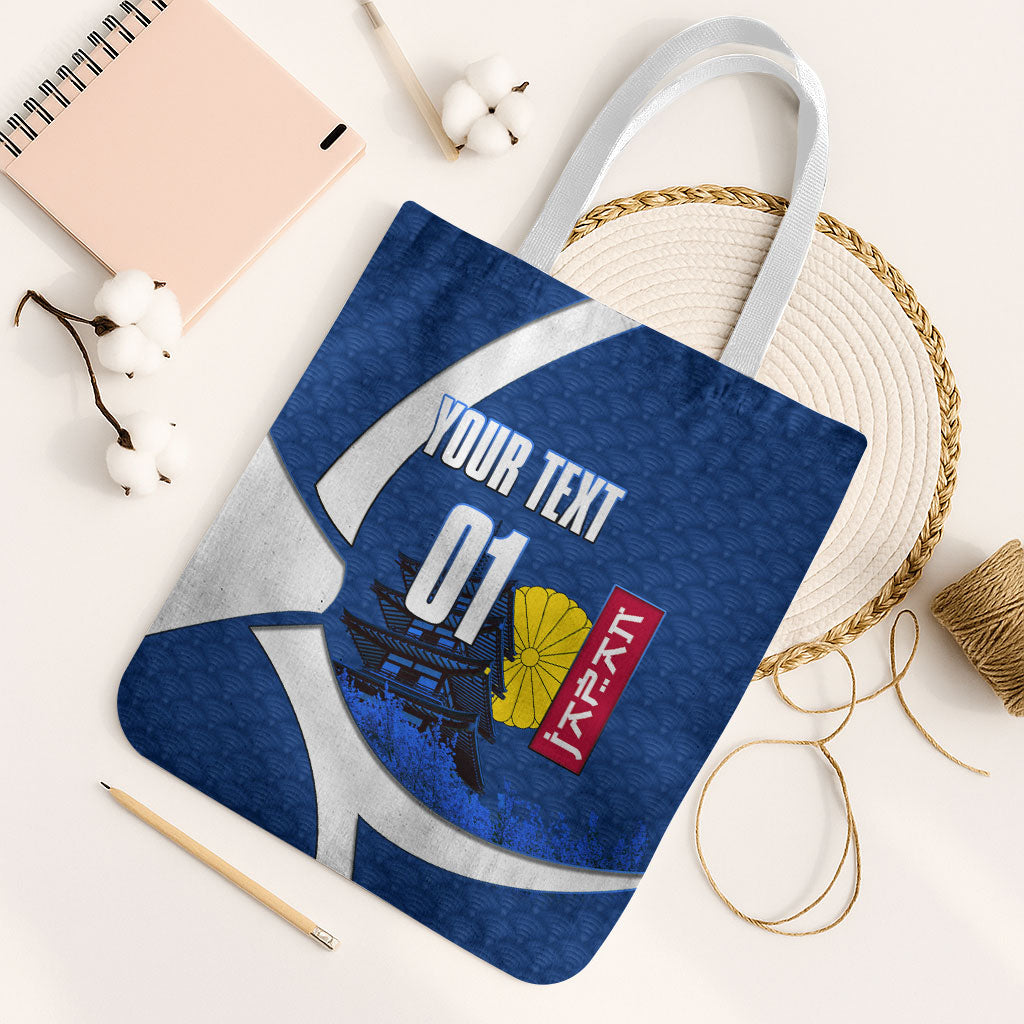 Personalized Japan Football Kitsune Mascot Tote Bag Japanese Pagoda Kitsune Mask Blue Samurai Style