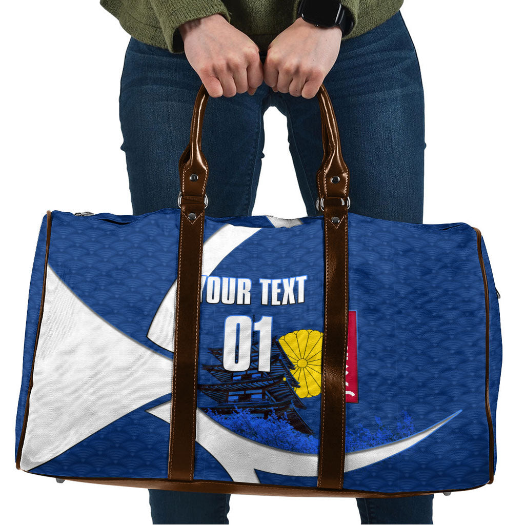 Personalized Japan Football Kitsune Mascot Travel Bag Japanese Pagoda Kitsune Mask Blue Samurai Style
