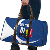 Personalized Japan Football Kitsune Mascot Travel Bag Japanese Pagoda Kitsune Mask Blue Samurai Style