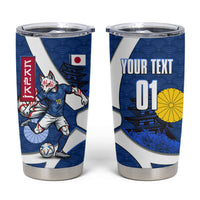 Personalized Japan Football Kitsune Mascot Tumbler Cup Japanese Pagoda Kitsune Mask Blue Samurai Style