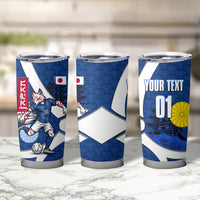 Personalized Japan Football Kitsune Mascot Tumbler Cup Japanese Pagoda Kitsune Mask Blue Samurai Style