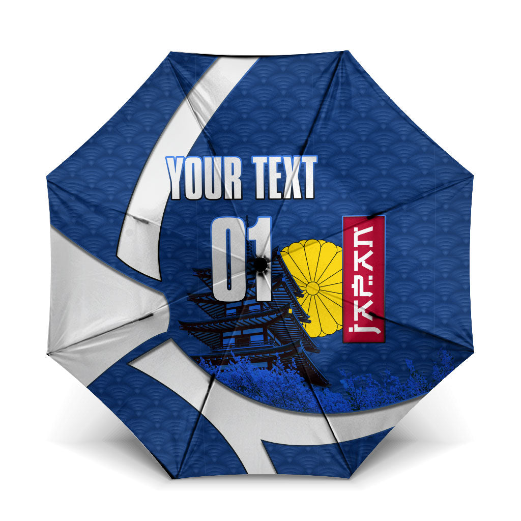 Personalized Japan Football Kitsune Mascot Umbrella Japanese Pagoda Kitsune Mask Blue Samurai Style
