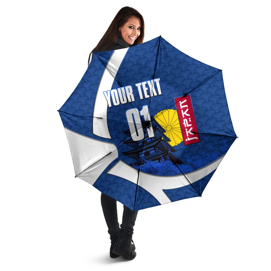 Personalized Japan Football Kitsune Mascot Umbrella Japanese Pagoda Kitsune Mask Blue Samurai Style