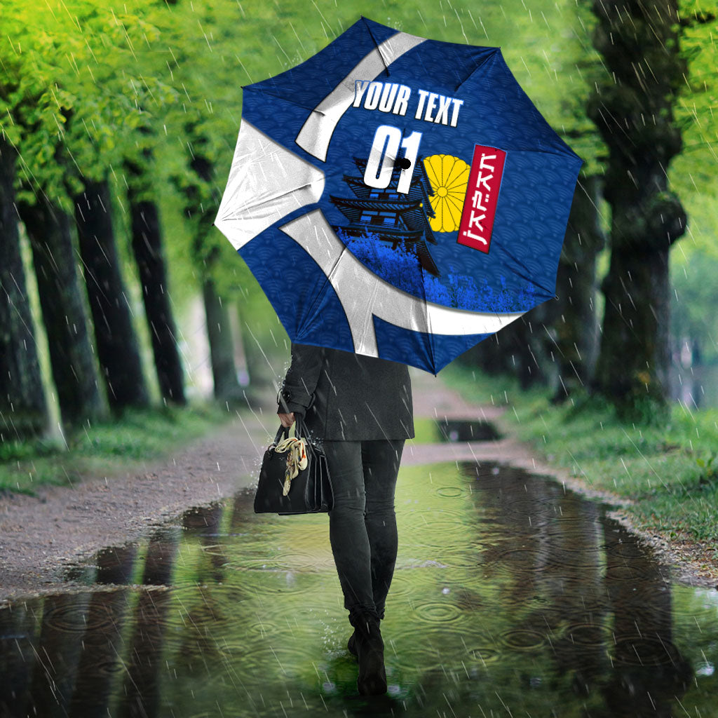Personalized Japan Football Kitsune Mascot Umbrella Japanese Pagoda Kitsune Mask Blue Samurai Style