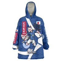 Personalized Japan Football Kitsune Mascot Wearable Blanket Hoodie Japanese Pagoda Kitsune Mask Blue Samurai Style
