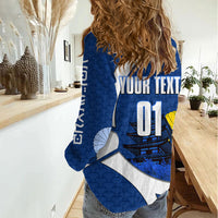 Personalized Japan Football Kitsune Mascot Women Casual Shirt Japanese Pagoda Kitsune Mask Blue Samurai Style