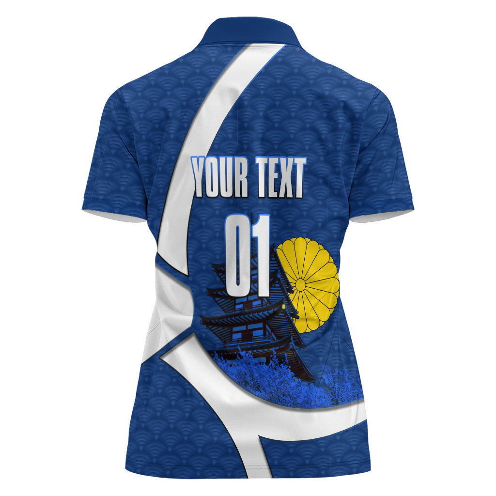 Personalized Japan Football Kitsune Mascot Women Polo Shirt Japanese Pagoda Kitsune Mask Blue Samurai Style