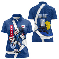 Personalized Japan Football Kitsune Mascot Women Polo Shirt Japanese Pagoda Kitsune Mask Blue Samurai Style
