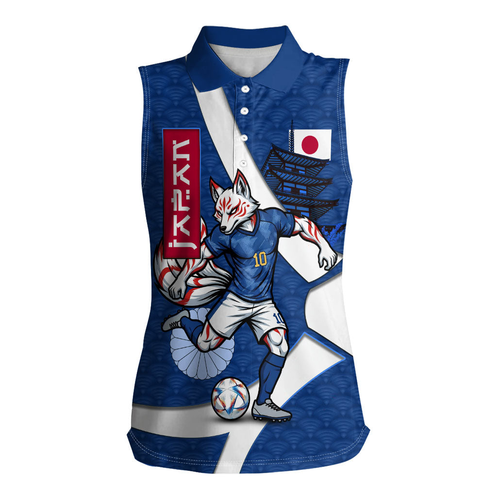 Personalized Japan Football Kitsune Mascot Women Sleeveless Polo Shirt Japanese Pagoda Kitsune Mask Blue Samurai Style