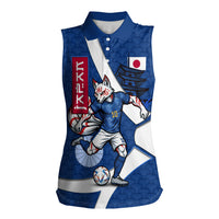 Personalized Japan Football Kitsune Mascot Women Sleeveless Polo Shirt Japanese Pagoda Kitsune Mask Blue Samurai Style