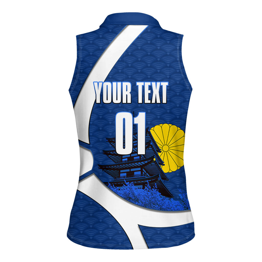 Personalized Japan Football Kitsune Mascot Women Sleeveless Polo Shirt Japanese Pagoda Kitsune Mask Blue Samurai Style