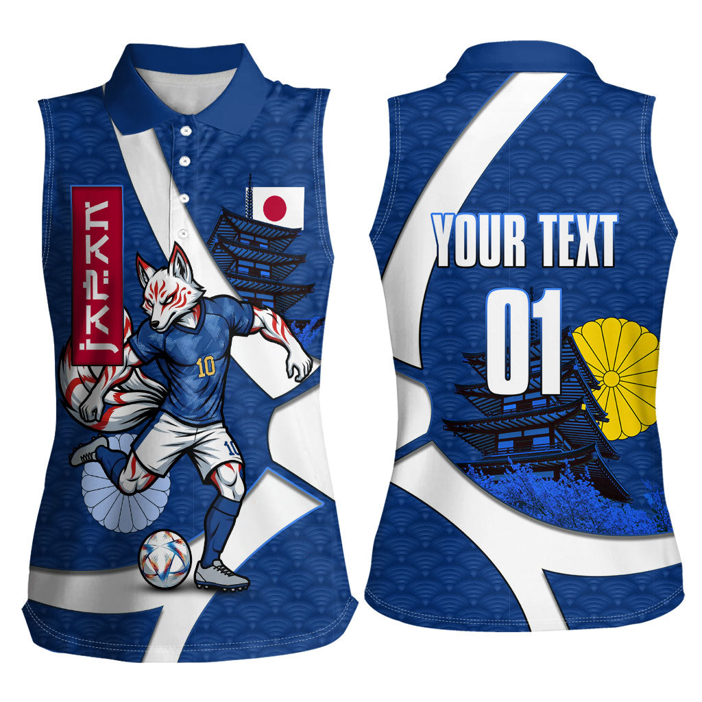Personalized Japan Football Kitsune Mascot Women Sleeveless Polo Shirt Japanese Pagoda Kitsune Mask Blue Samurai Style