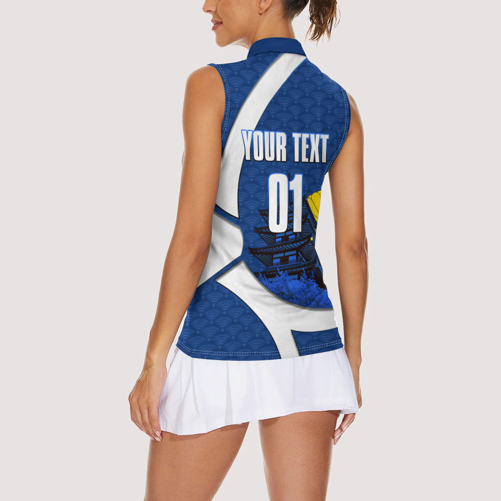 Personalized Japan Football Kitsune Mascot Women Sleeveless Polo Shirt Japanese Pagoda Kitsune Mask Blue Samurai Style