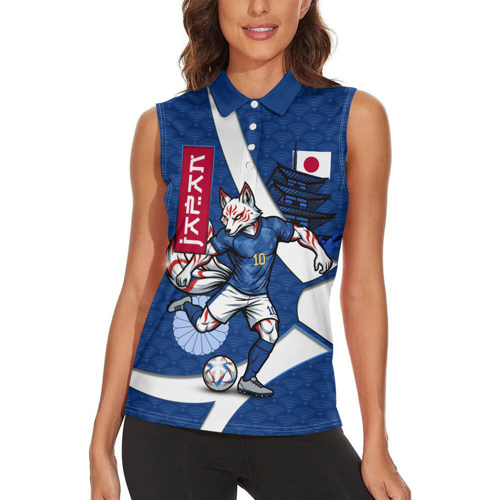 Personalized Japan Football Kitsune Mascot Women Sleeveless Polo Shirt Japanese Pagoda Kitsune Mask Blue Samurai Style