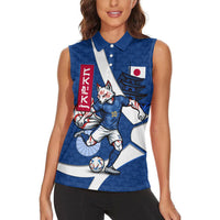Personalized Japan Football Kitsune Mascot Women Sleeveless Polo Shirt Japanese Pagoda Kitsune Mask Blue Samurai Style