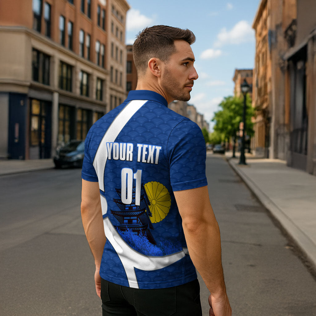 Personalized Japan Football Kitsune Mascot Zipper Polo Shirt Japanese Pagoda Kitsune Mask Blue Samurai Style