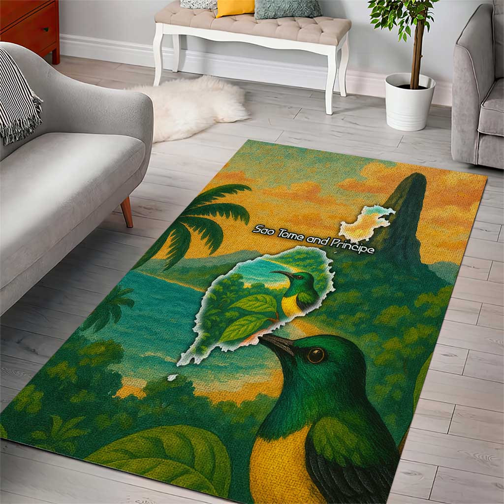 Sao Tome and Principe Tropical Island Area Rug with Bird and Cocoa Forest Print