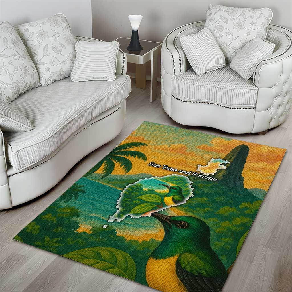 Sao Tome and Principe Tropical Island Area Rug with Bird and Cocoa Forest Print