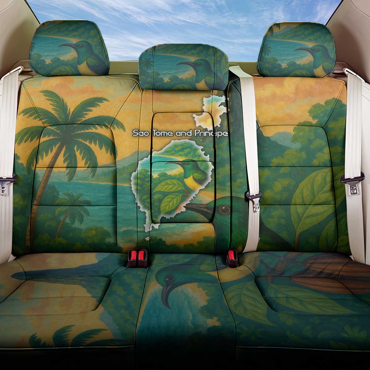 Sao Tome and Principe Tropical Island Back Car Seat Cover with Bird and Cocoa Forest Print