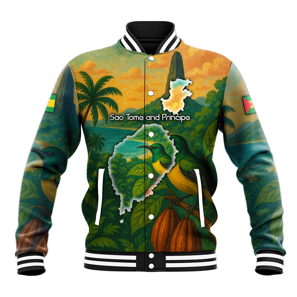 Sao Tome and Principe Tropical Island Baseball Jacket with Bird and Cocoa Forest Print