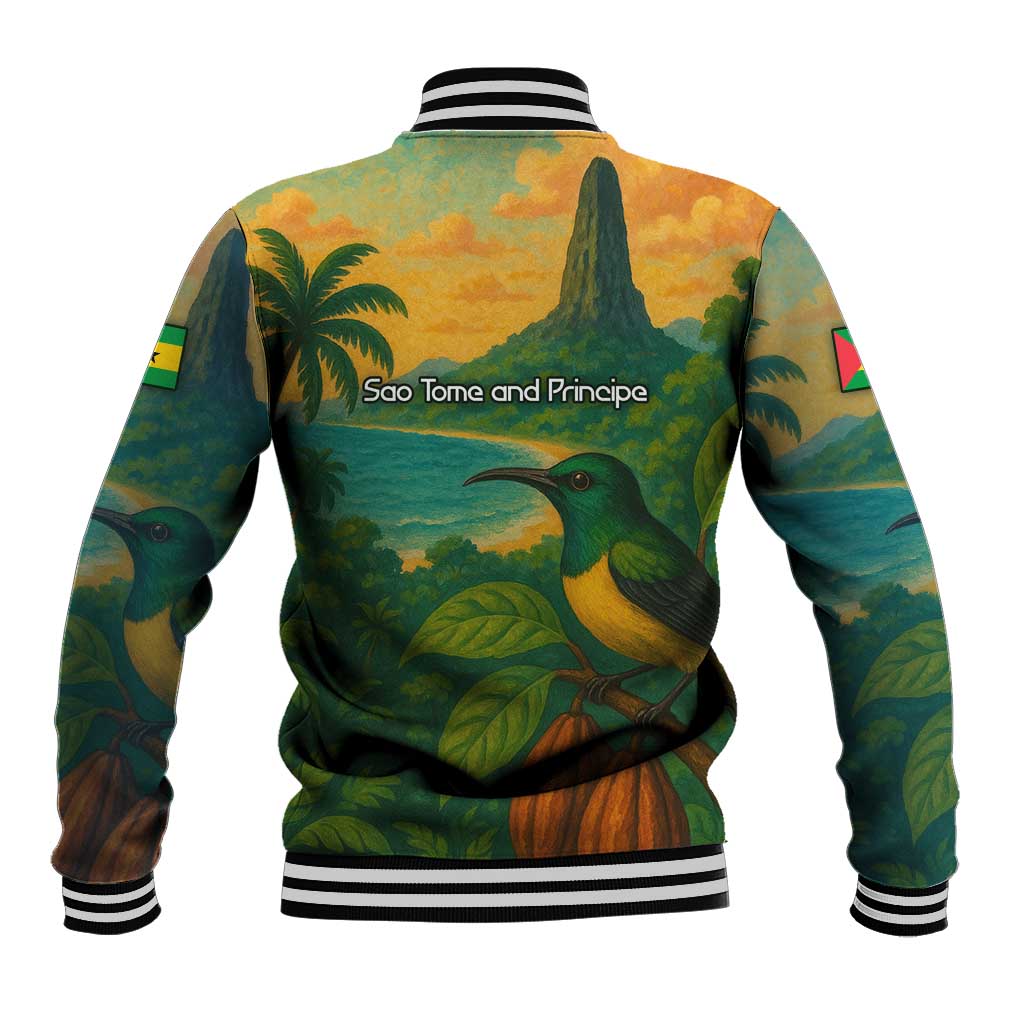 Sao Tome and Principe Tropical Island Baseball Jacket with Bird and Cocoa Forest Print
