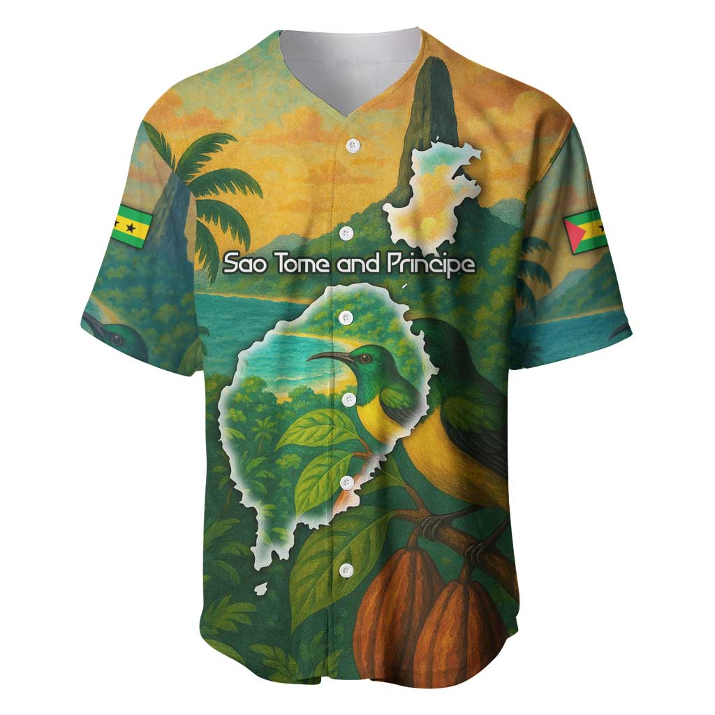 Sao Tome and Principe Tropical Island Baseball Jersey with Bird and Cocoa Forest Print