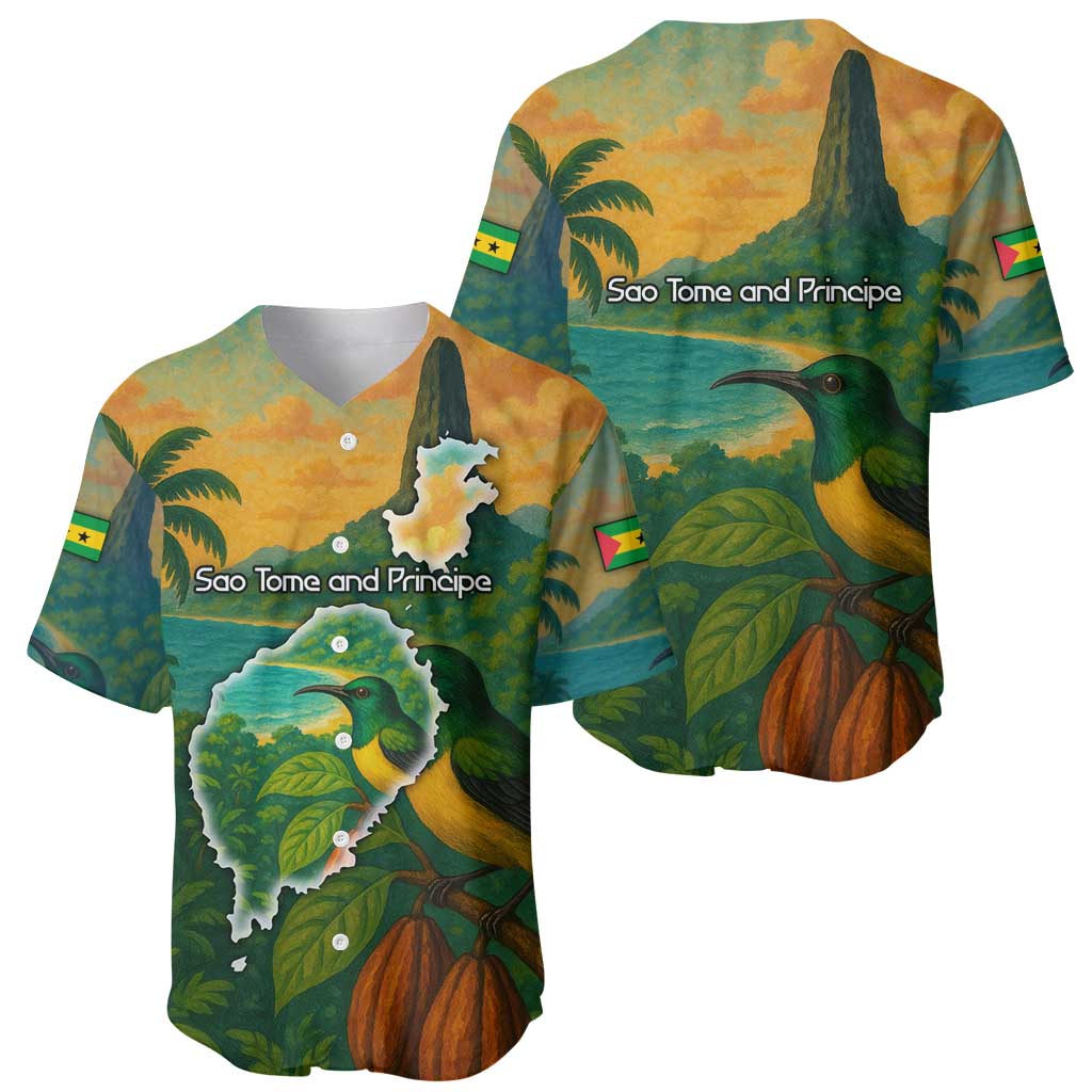 Sao Tome and Principe Tropical Island Baseball Jersey with Bird and Cocoa Forest Print