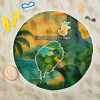 Sao Tome and Principe Tropical Island Beach Blanket with Bird and Cocoa Forest Print