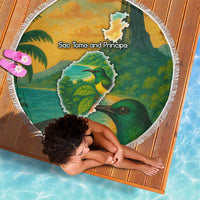 Sao Tome and Principe Tropical Island Beach Blanket with Bird and Cocoa Forest Print