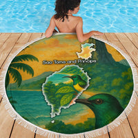 Sao Tome and Principe Tropical Island Beach Blanket with Bird and Cocoa Forest Print