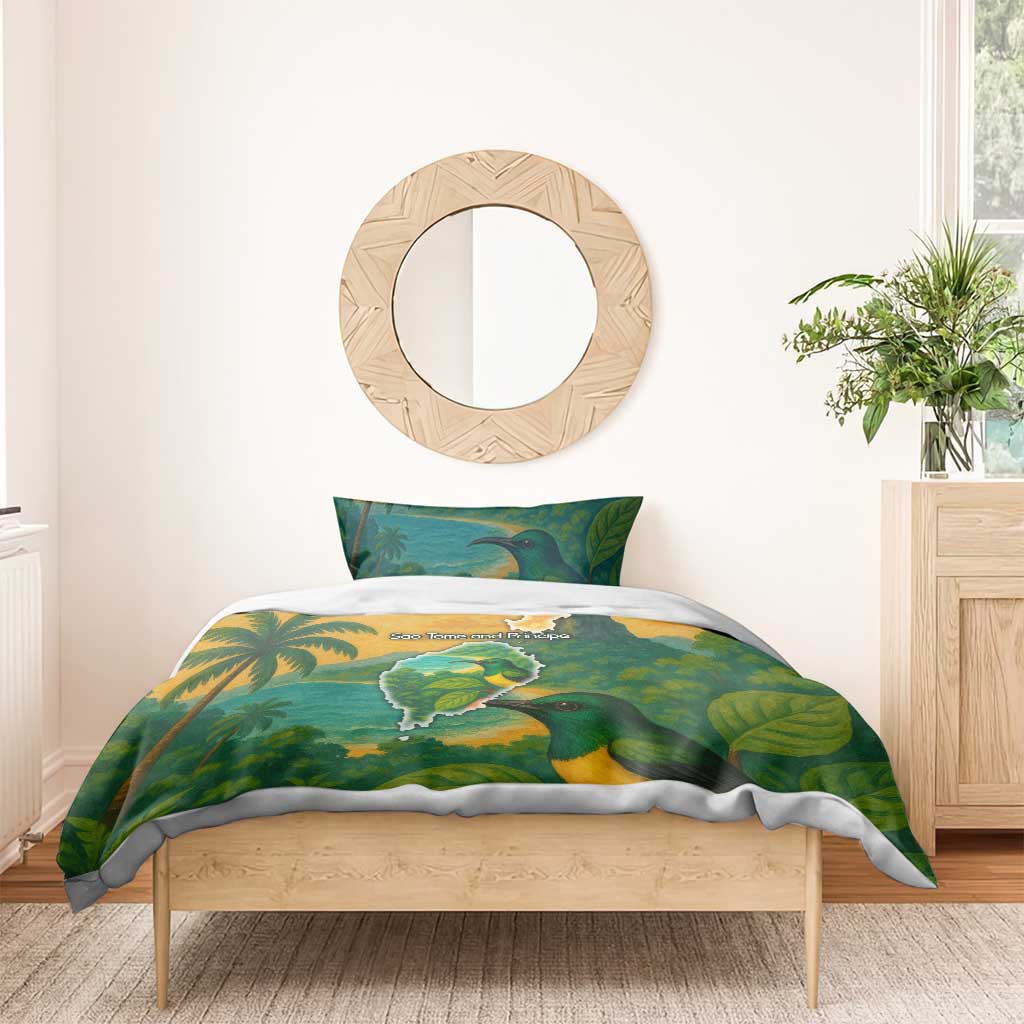 Sao Tome and Principe Tropical Island Bedding Set with Bird and Cocoa Forest Print