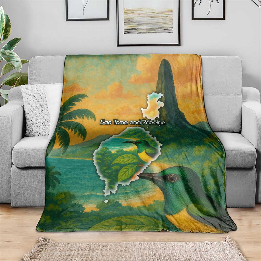 Sao Tome and Principe Tropical Island Blanket with Bird and Cocoa Forest Print