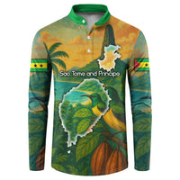 Sao Tome and Principe Tropical Island Button Sweatshirt with Bird and Cocoa Forest Print