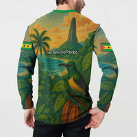 Sao Tome and Principe Tropical Island Button Sweatshirt with Bird and Cocoa Forest Print