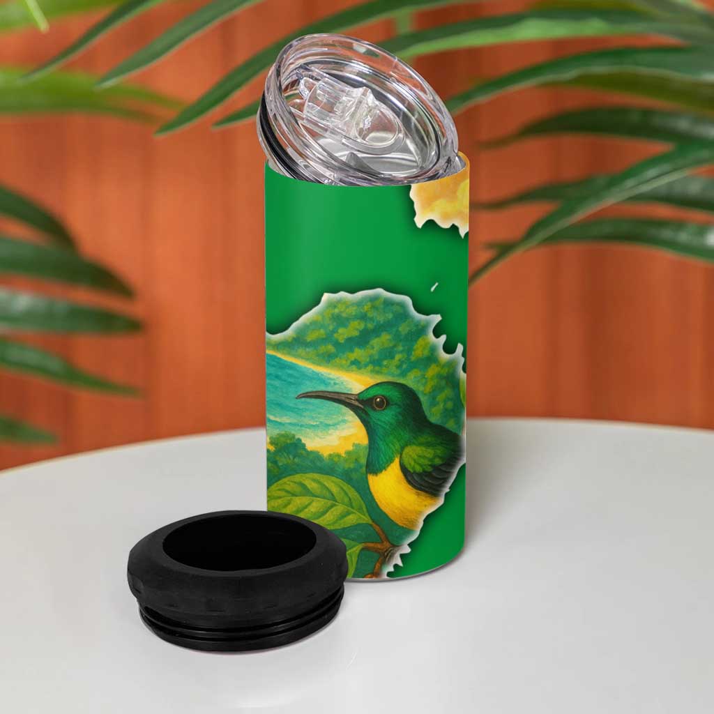 Sao Tome and Principe Tropical Island 4 in 1 Can Cooler Tumbler with Bird and Cocoa Forest Print