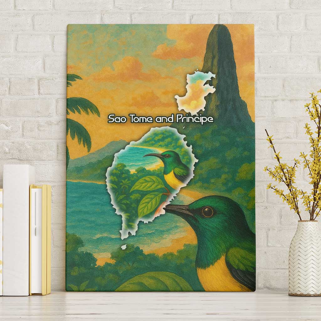 Sao Tome and Principe Tropical Island Canvas Wall Art with Bird and Cocoa Forest Print