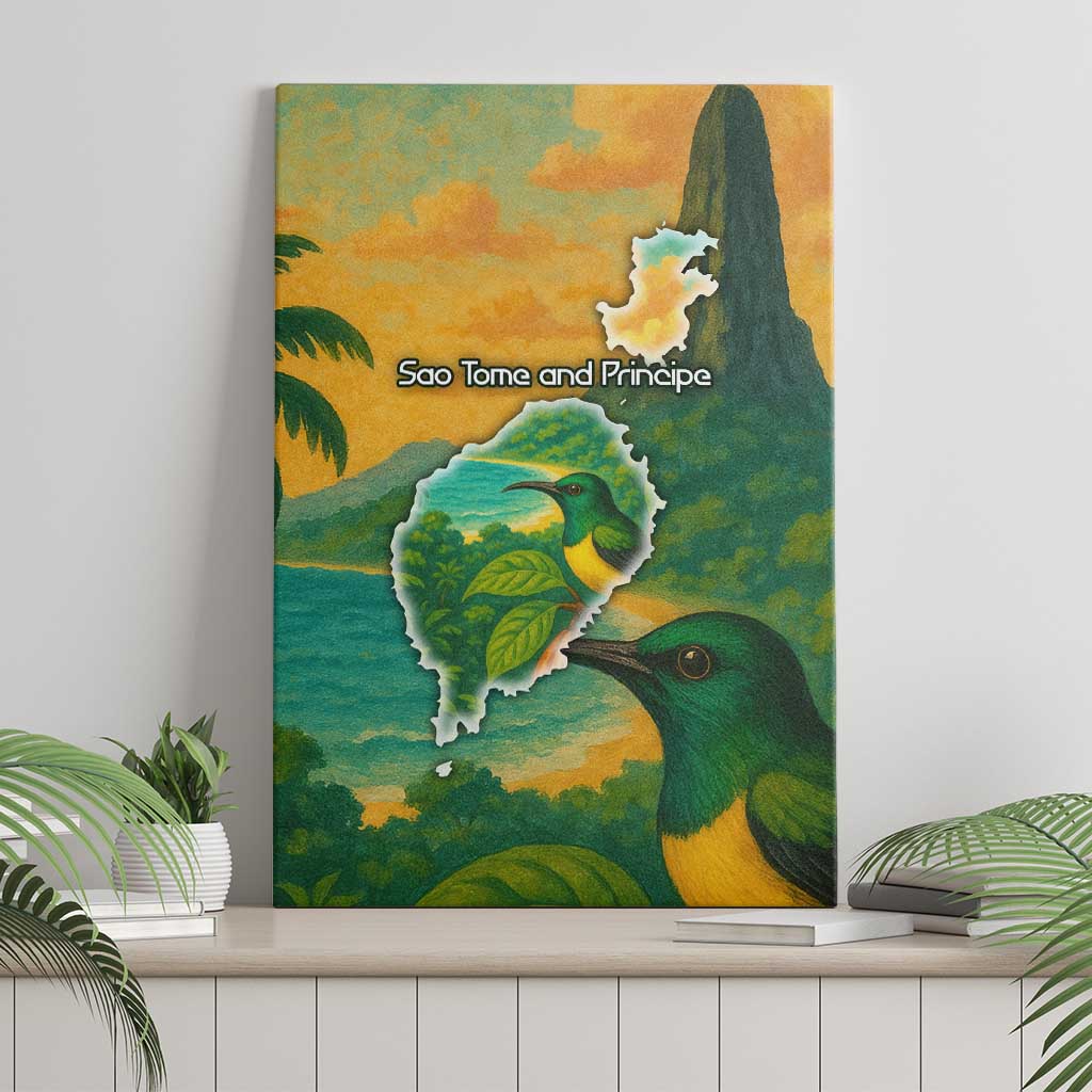 Sao Tome and Principe Tropical Island Canvas Wall Art with Bird and Cocoa Forest Print