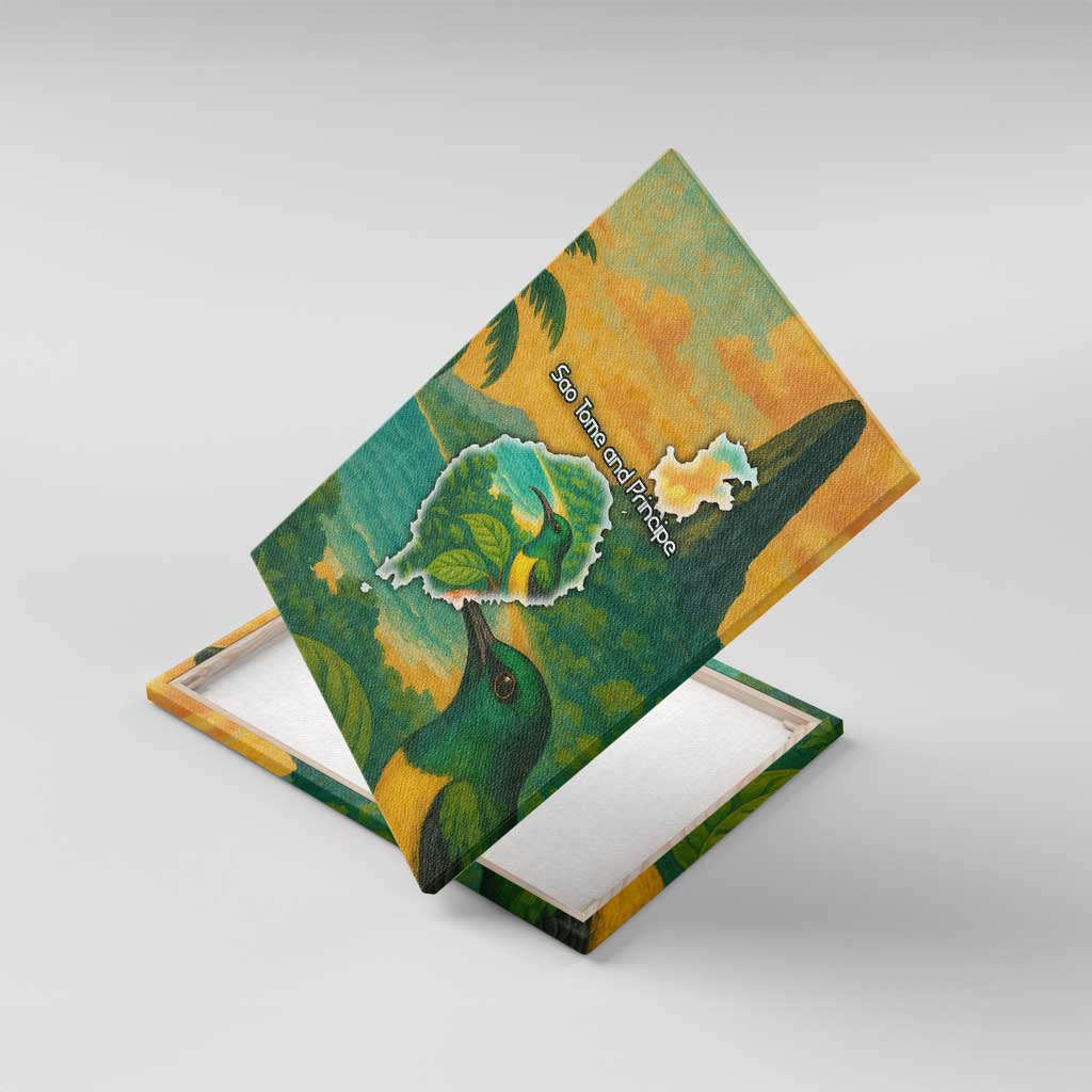Sao Tome and Principe Tropical Island Canvas Wall Art with Bird and Cocoa Forest Print