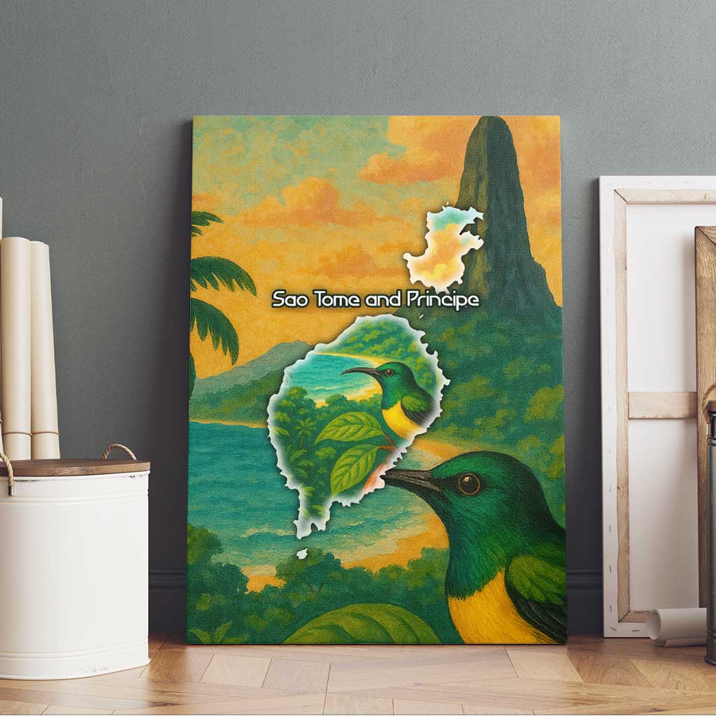 Sao Tome and Principe Tropical Island Canvas Wall Art with Bird and Cocoa Forest Print