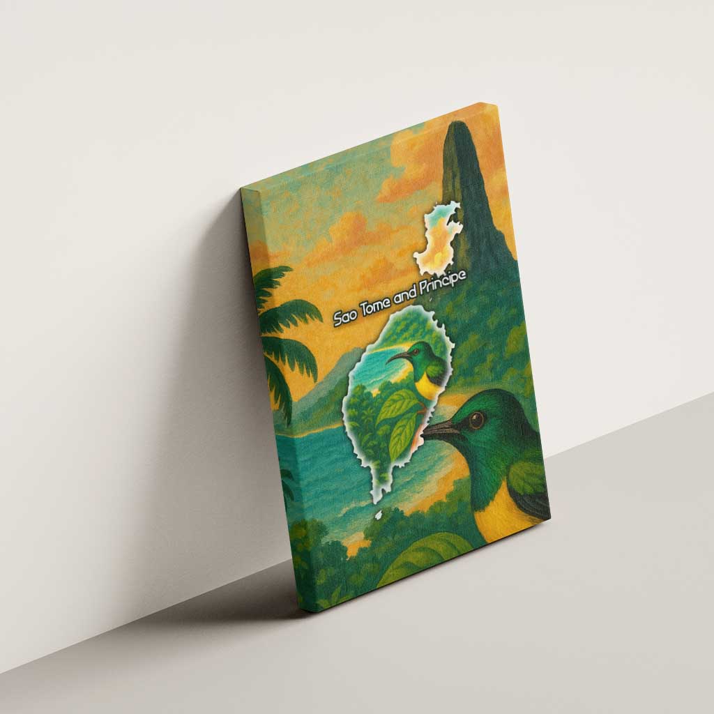 Sao Tome and Principe Tropical Island Canvas Wall Art with Bird and Cocoa Forest Print