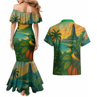 Sao Tome and Principe Tropical Island Couples Matching Mermaid Dress and Hawaiian Shirt with Bird and Cocoa Forest Print