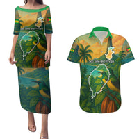Sao Tome and Principe Tropical Island Couples Matching Puletasi and Hawaiian Shirt with Bird and Cocoa Forest Print