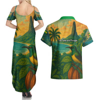 Sao Tome and Principe Tropical Island Couples Matching Summer Maxi Dress and Hawaiian Shirt with Bird and Cocoa Forest Print