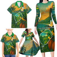 Sao Tome and Principe Tropical Island Family Matching Long Sleeve Bodycon Dress and Hawaiian Shirt with Bird and Cocoa Forest Print