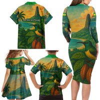 Sao Tome and Principe Tropical Island Family Matching Long Sleeve Bodycon Dress and Hawaiian Shirt with Bird and Cocoa Forest Print