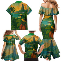 Sao Tome and Principe Tropical Island Family Matching Mermaid Dress and Hawaiian Shirt with Bird and Cocoa Forest Print