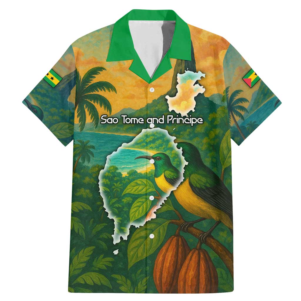 Sao Tome and Principe Tropical Island Family Matching Mermaid Dress and Hawaiian Shirt with Bird and Cocoa Forest Print